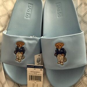 Ralph Lauren Women Light Blue Bear Slide Sandals - .